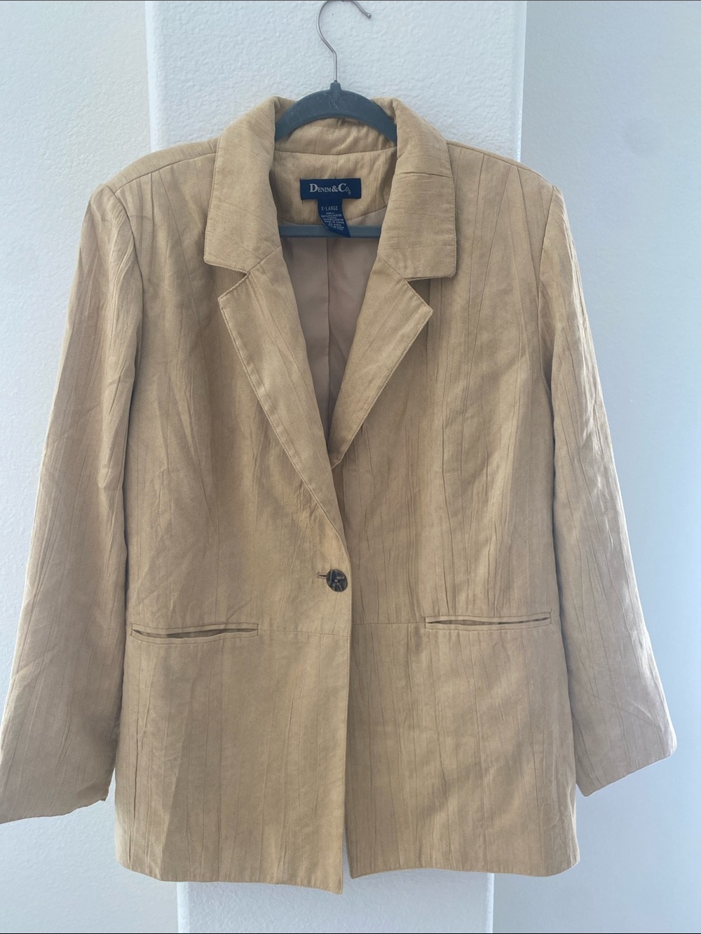 Denim&Co Tan Blazer Jacket Suede Like Size XL